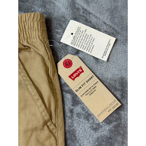 NWT Levi’s Slim Fit Short Size XL 13-15 10” Inseam Khaki Pockets Elastic Tie Boy - Picture 3 of 7